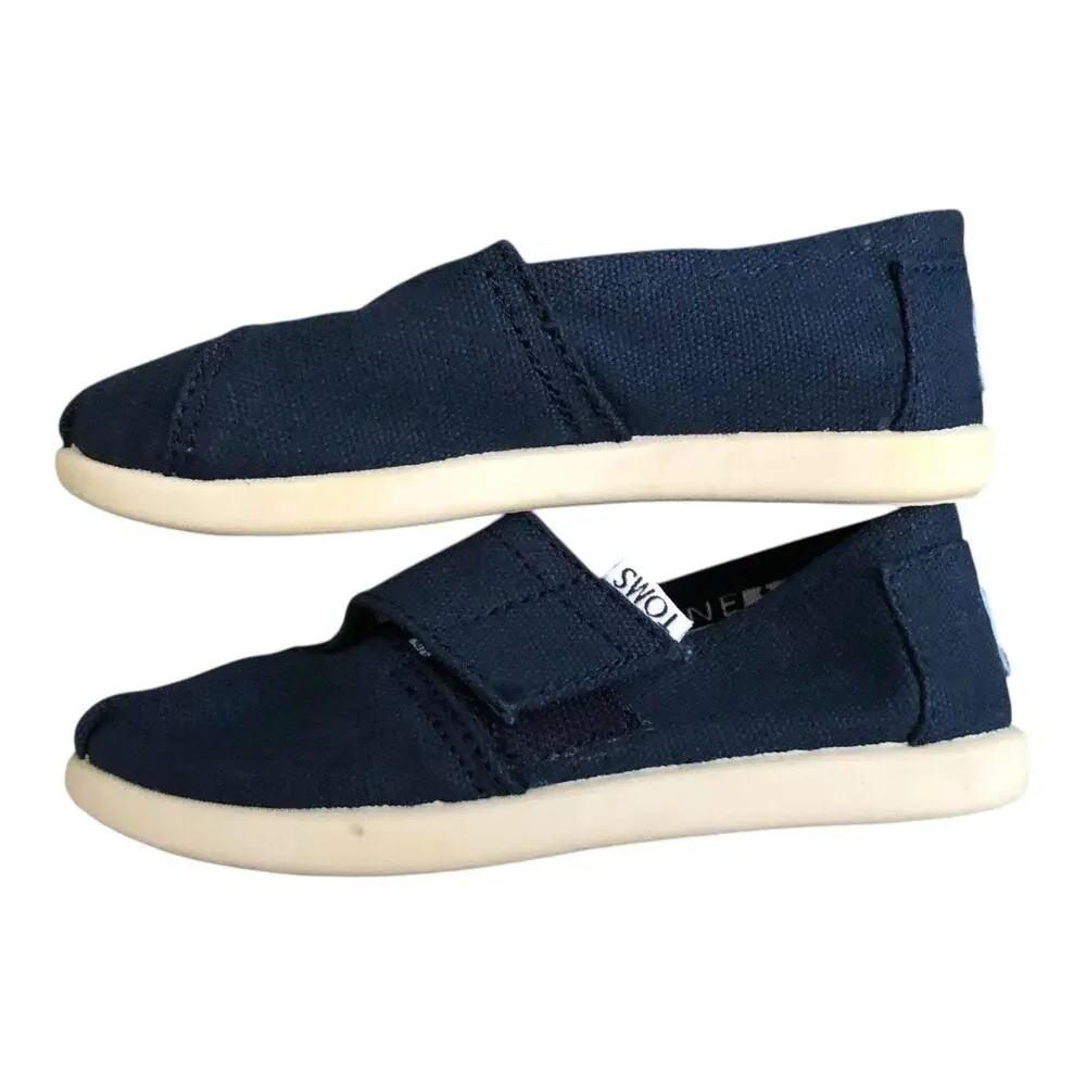 TOMS Alpargatas Toddler Boys Girls Size T 8 Navy Blue Canvas Shoes Hook & Loop